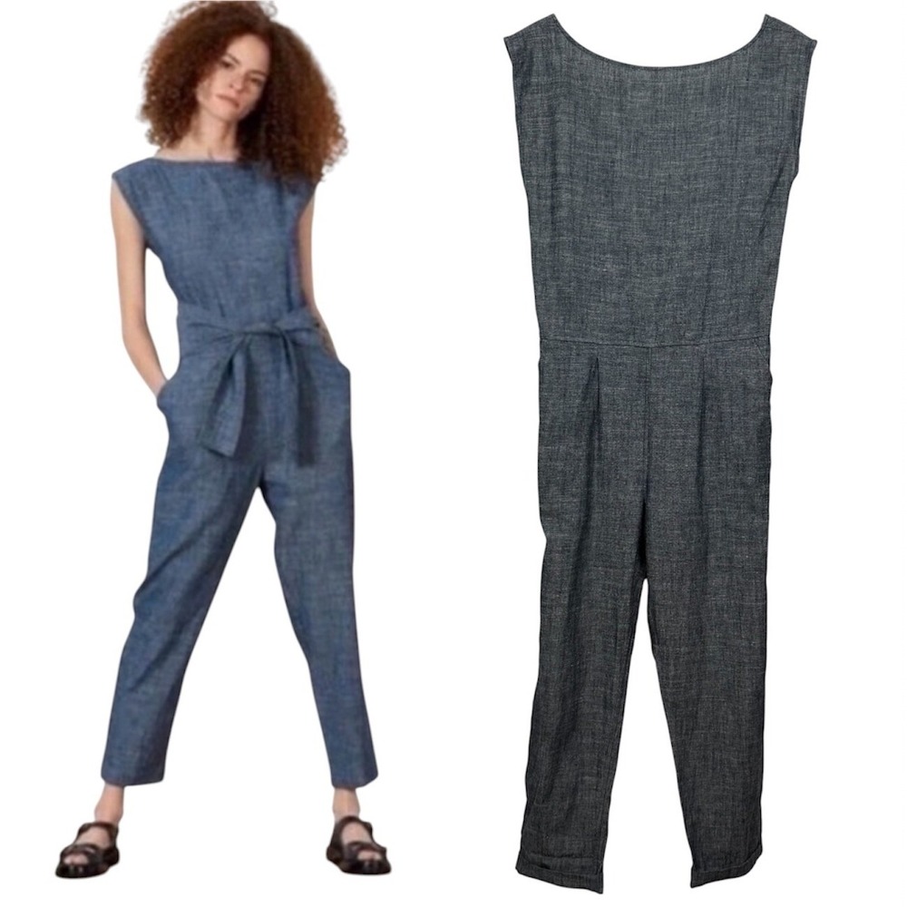 OZMA California S Chambray Linen Matador Jumpsuit Sleeveless Minimalist Coastal